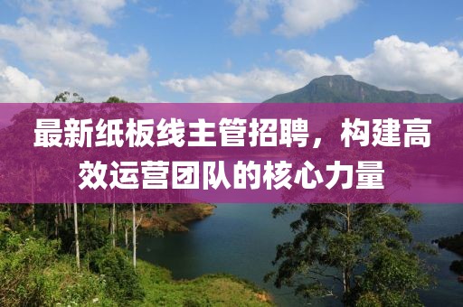 最新纸板线主管招聘，构建高效运营团队的核心力量