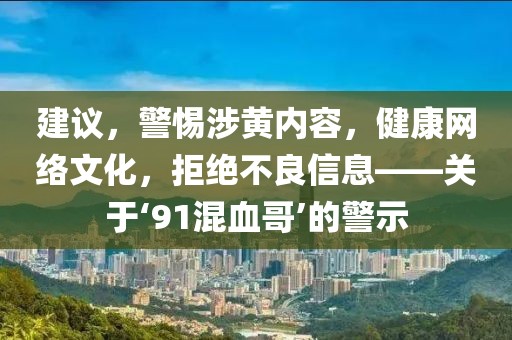 建议，警惕涉黄内容，健康网络文化，拒绝不良信息——关于‘91混血哥’的警示