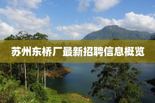 苏州东桥厂最新招聘信息概览